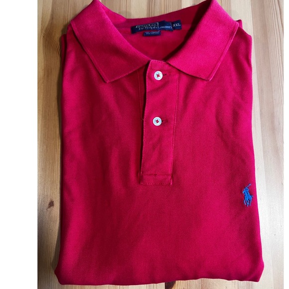 Vintage Polo Ralph Lauren XXL Mens Polo Shirt Red Blue Pony Logo 0451 - Picture 1 of 3